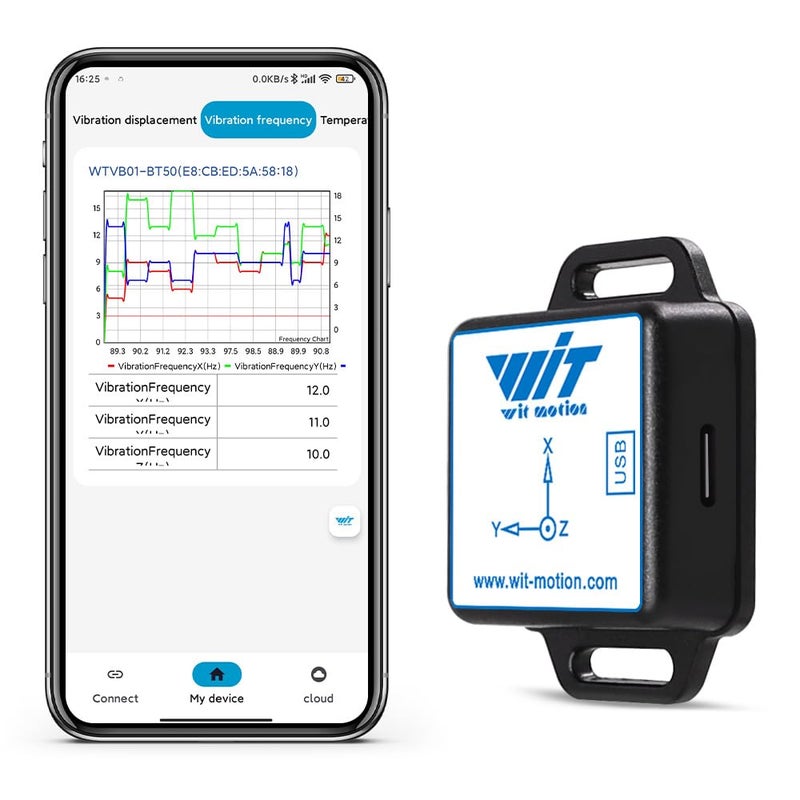 WITMOTION [مستشعر الاهتزاز BLE] وحدة الاهتزاز الذكية WTVB01-BT50 لأردوينو، كاشف اهتزاز ثلاثي المحاور (السعة + التردد + الإزاحة + السرعة)، مراقب صدمة المحرك اللاسلكي - Image 1